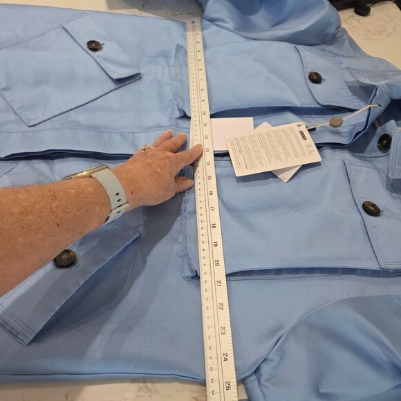NWT Brognano Safari Jacket Sz S to XL Oversized Light Blue Satiny Designer Italy - Picture 13 of 14